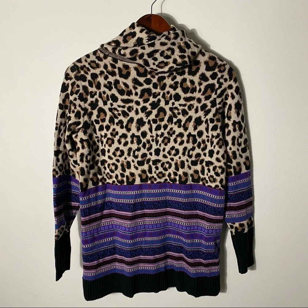 Carlisle Collection Merino Wool Leopard Print Sweater Size Small